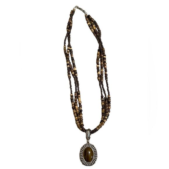 Vintage Avon SP Tigers Eye Wood Bead Necklace - Picture 1 of 5